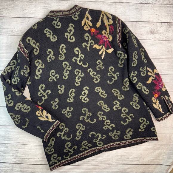 Vintage Nordic Design Wool Blend Ornate Design Cardigan Sweater Brown Medium - Picture 3 of 8